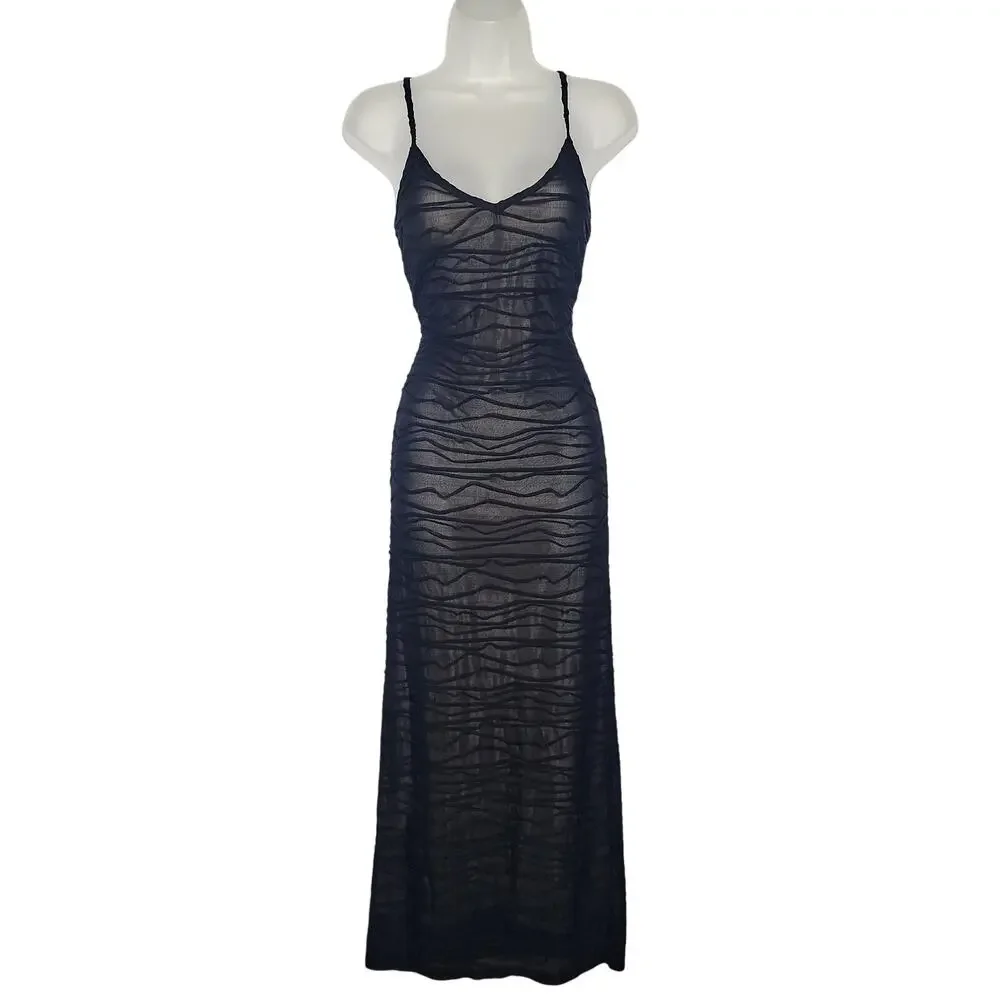 VTG 90s Y2K Bebe Moda Tank Slip Dress Maxi Sheer Overlay S Prom Bombshell HOCO